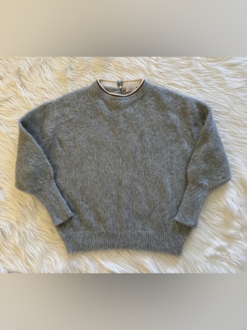 Brunello Cucinelli Monili Sweater Mohair Alpaca Wool Cashmere Silk Grey Medium